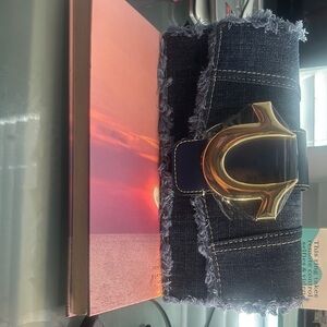 True Religion Denim Clutch with Gold Buckle